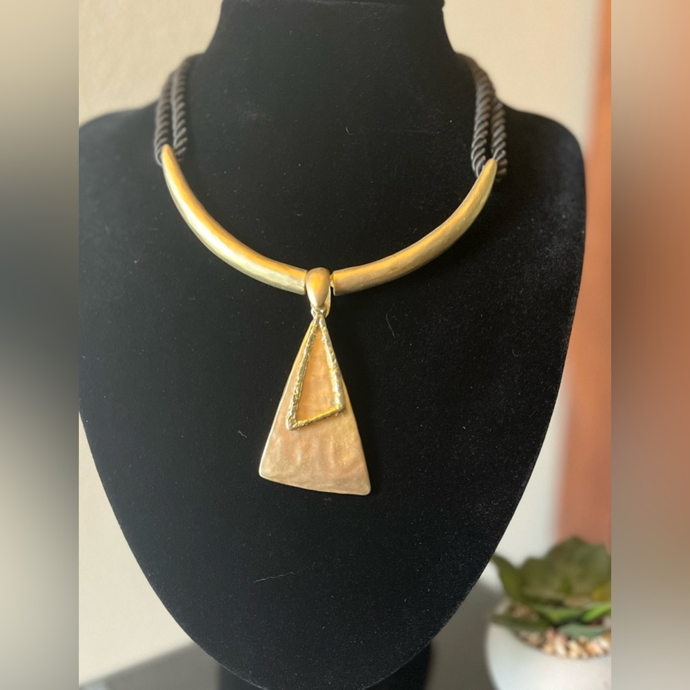 CHICOS Curved Metal with Triangular Pendants Necklace
